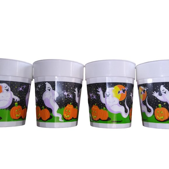 Vintage Plastic Halloween Tumbler Cup Lot of 4 Ghosts and Pumpkin Cups amscan - Picture 2 of 9